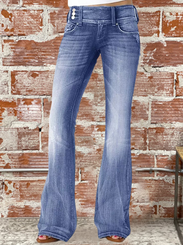 Vintage Side Button Mid-Rise Bootcut Jeans