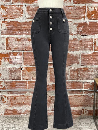 Women'S Buttoned High Waist Jeans Slim Fit Flared Pants