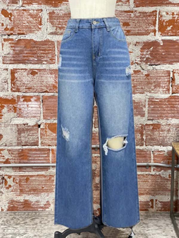 High-Waisted Ripped Raw-Edge Hot-Selling Wide-Leg Pants