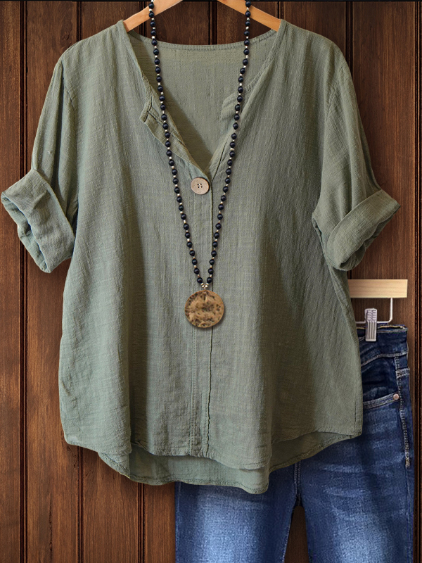 Women's top | Casual V Neck Button Detail Top |Website-shopcharmingrose