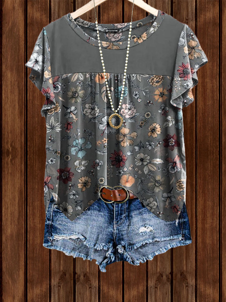 Women's top | Floral Bell Sleeve Ruched Top |Website-shopthehoney