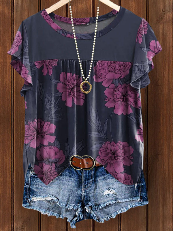 Women's top | Round Neck Floral Print Bell Sleeve Top |Website-shopthehoney