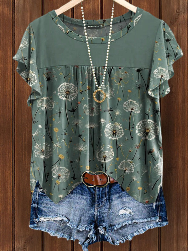 Women's top | Round Neck Dandelion Print Bell Sleeve Top |Website-shopthehoney