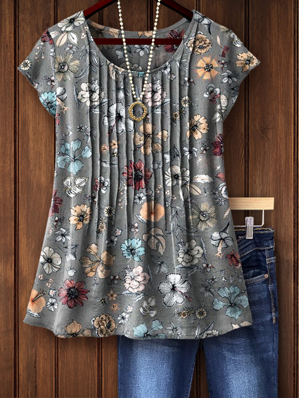 Women's top | Tucker Line Round Neck Short Sleeve Top |Website-shopcharmingrose
