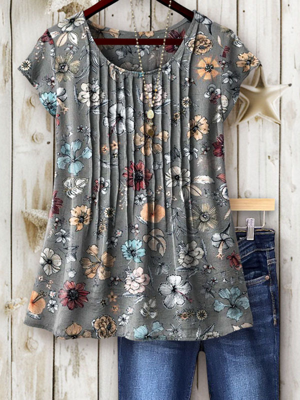 Tucker Line Round Neck Short Sleeve Top