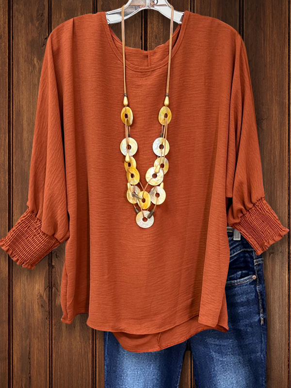 Pleated Texture Gathered Cuff Blouse