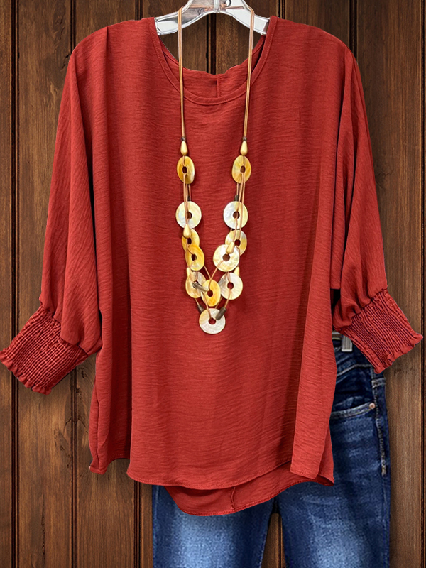 Pleated Texture Gathered Cuff Blouse