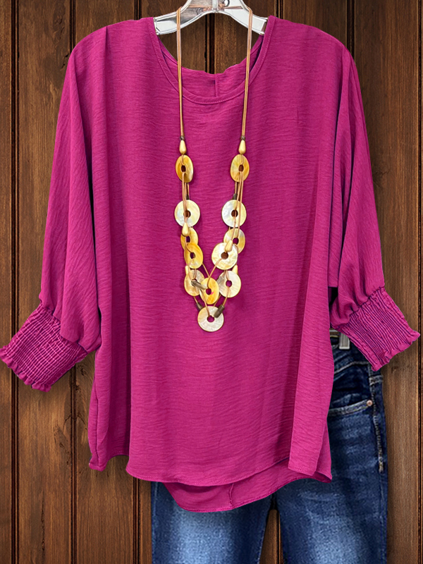 Women's top | Pleated Texture Gathered Cuff Blouse |Website-shopcharmingrose