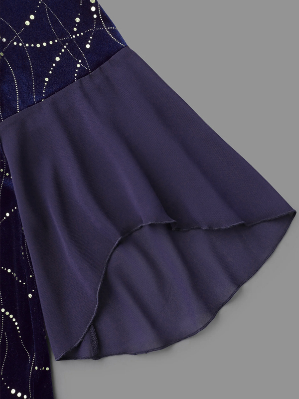 Velvet Glitter Mesh Bell Sleeve Patchwork Blouse
