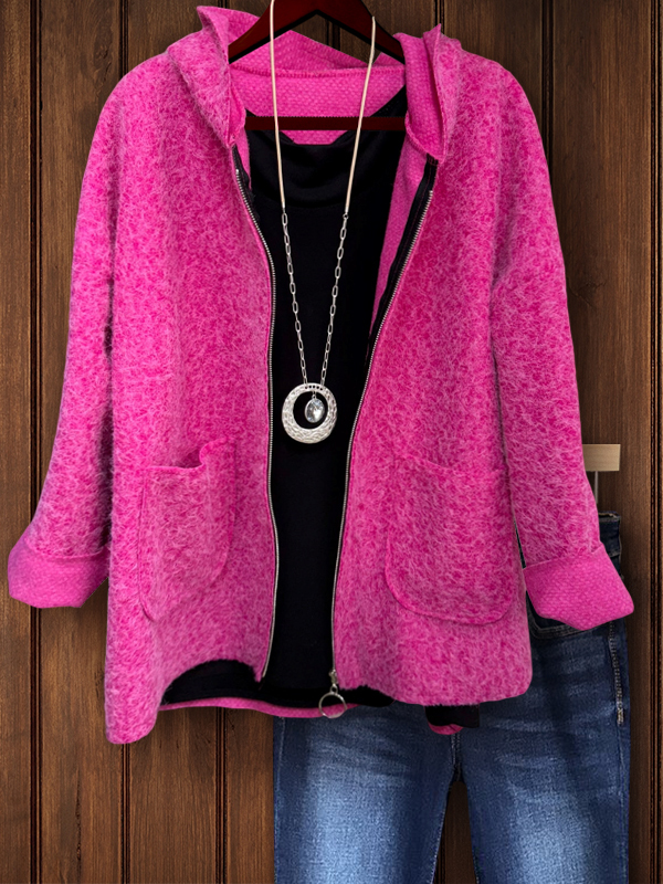 Women's outerwear | Fleece Hooded Jacket |Website-shopcharmingrose