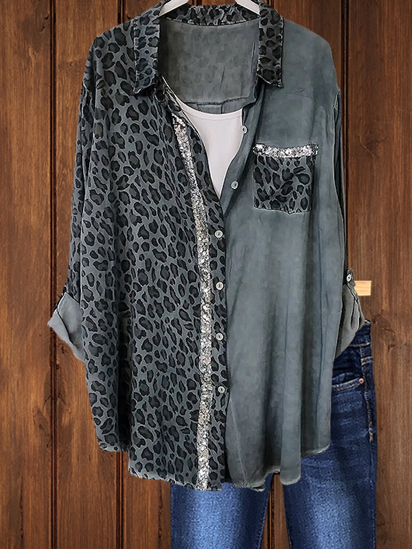 Leopard Print Sequined Shirt