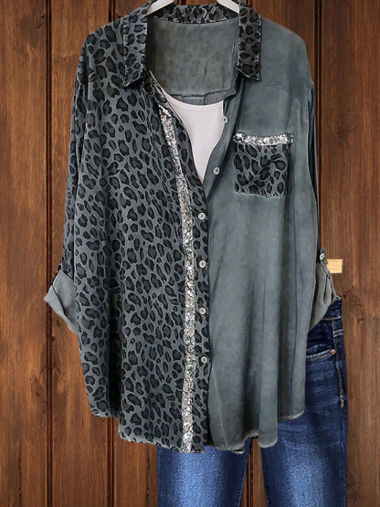 Leopard Print Sequined Shirt