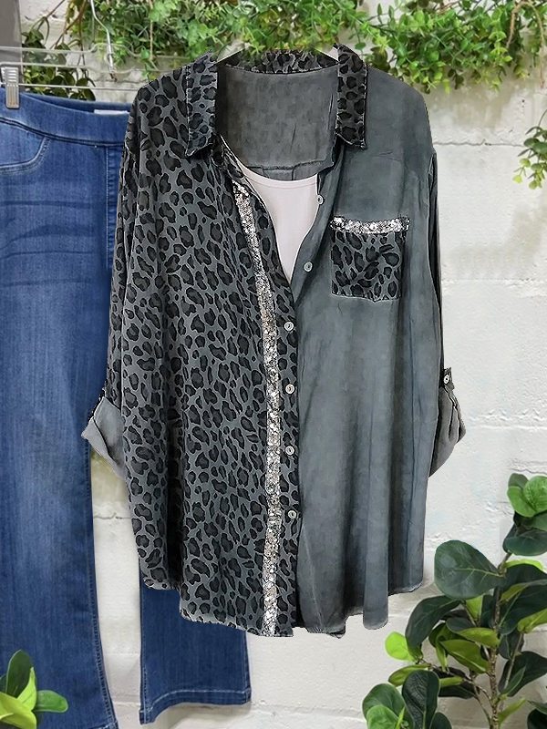 Leopard Print Sequined Shirt