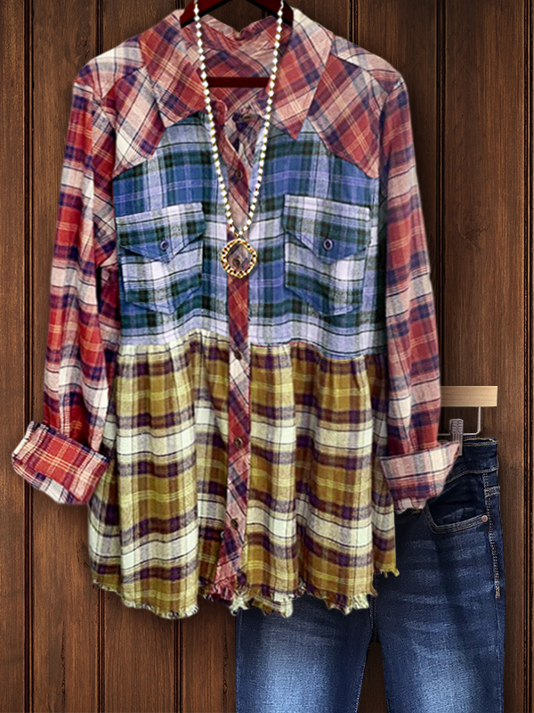 Women's top | Tricolor Check Pleated Shirt |Website Women's top | Tricolor Check Pleated Shirt |Website