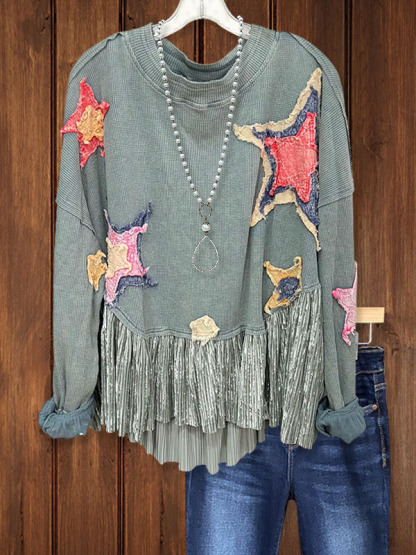 Retro Star Patch Embroidery Sweatshirt