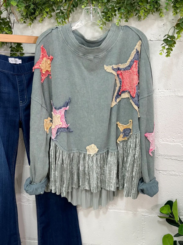 Retro Star Patch Embroidery Sweatshirt