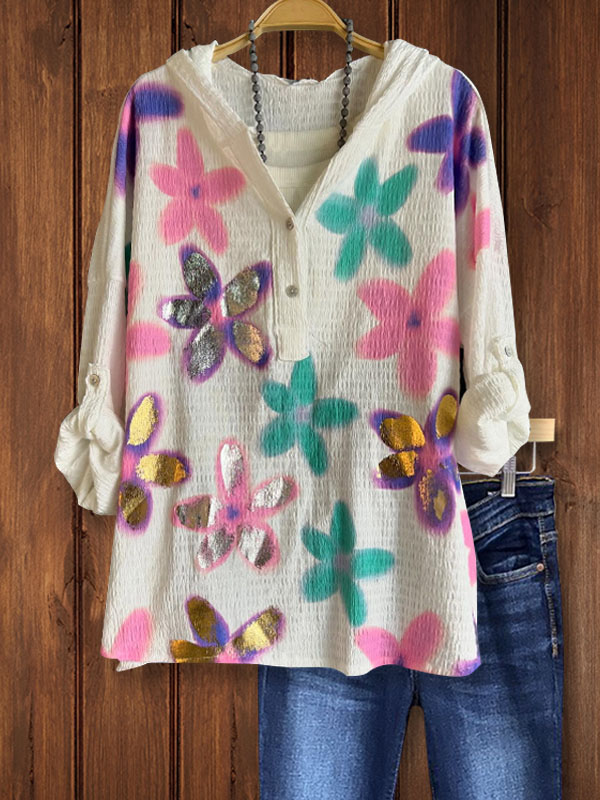 Casual Gold Stamping Floral Top