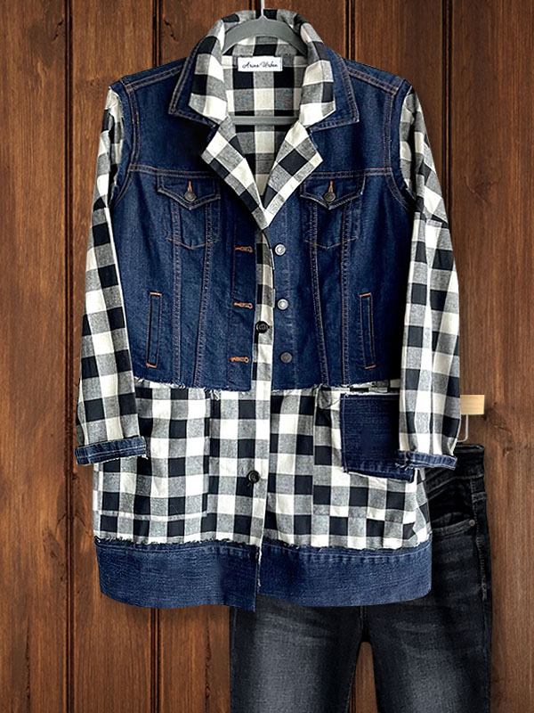 Black And White Check Denim Jacket
