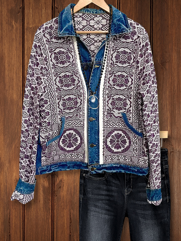 Ethnic Print Denim Jacket