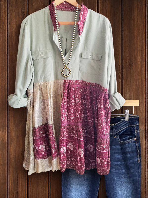 Casual Floral Patchwork Shirt