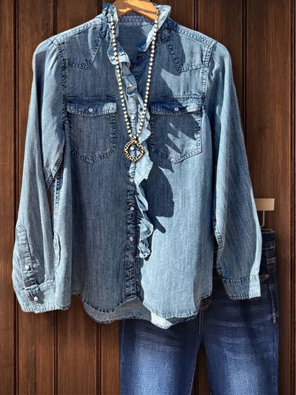Sweet Ruffle Denim Shirt