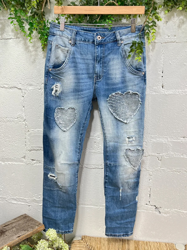 Women's jeans | Vintage Heart Applique Jeans |Website-shopcharmingrose