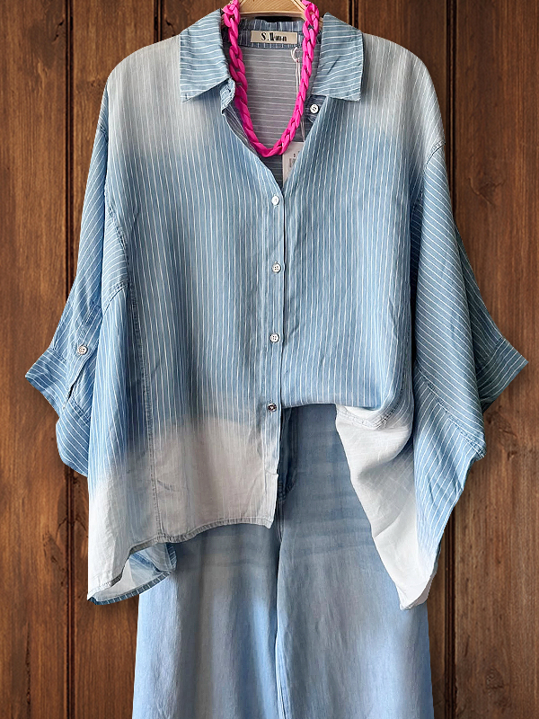 Gradient Stripe Batwing Sleeve Top