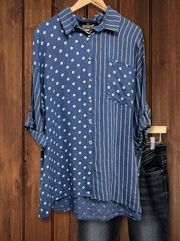 Faux Denim Stripe Polka Dot Top