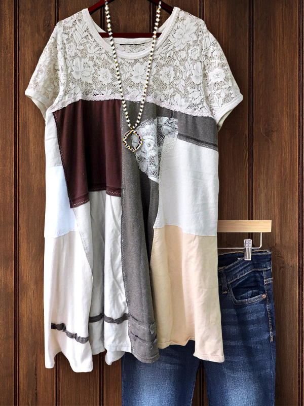 Vintage Lace Short Sleeve Patchwork Top