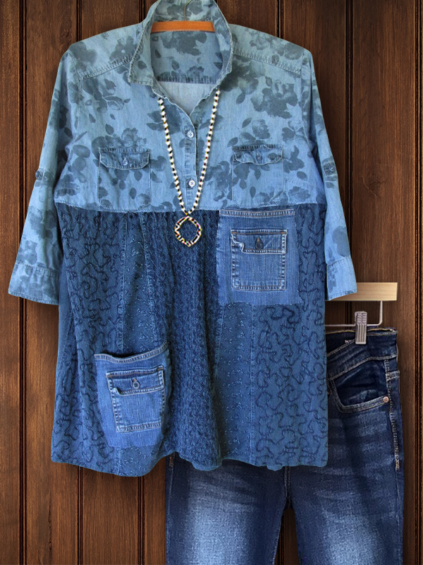 Vintage Floral Patchwork Denim Top
