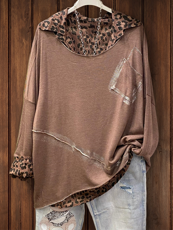 Casual Leopard Print Patchwork Fake Two-Piece Top