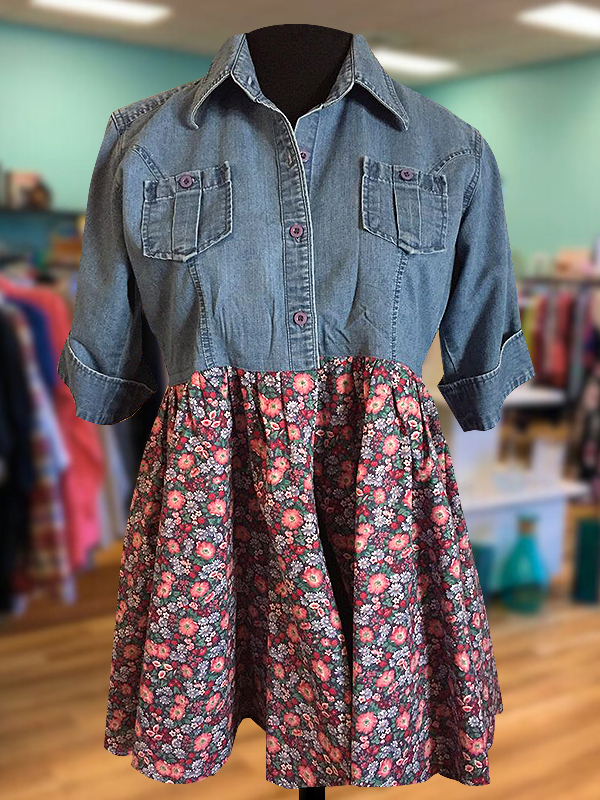 Retro Floral Patchwork Denim Shirt