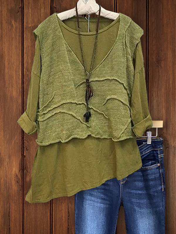 Retro Cotton And Linen Fake Two Pieces