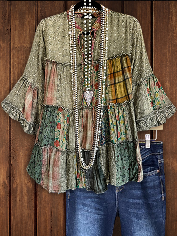 Retro Floral Patchwork Top