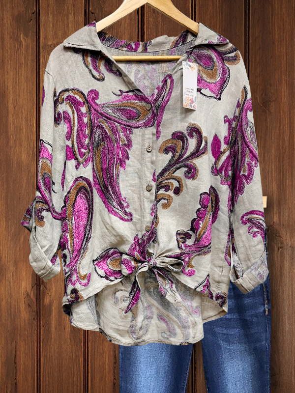 Vintage Printed Cotton And Linen Shirt