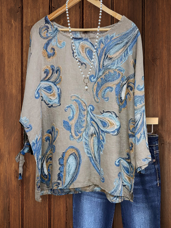 Retro Printed Cotton And Linen Top