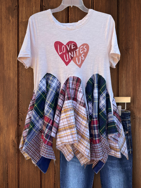 Casual Plaid Patchwork Short Sleeves