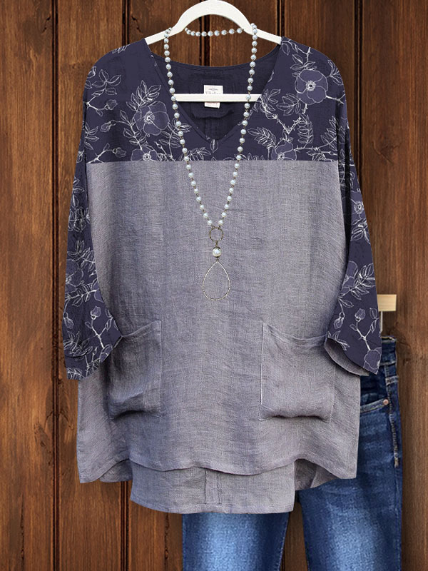 Casual Floral Patchwork Top