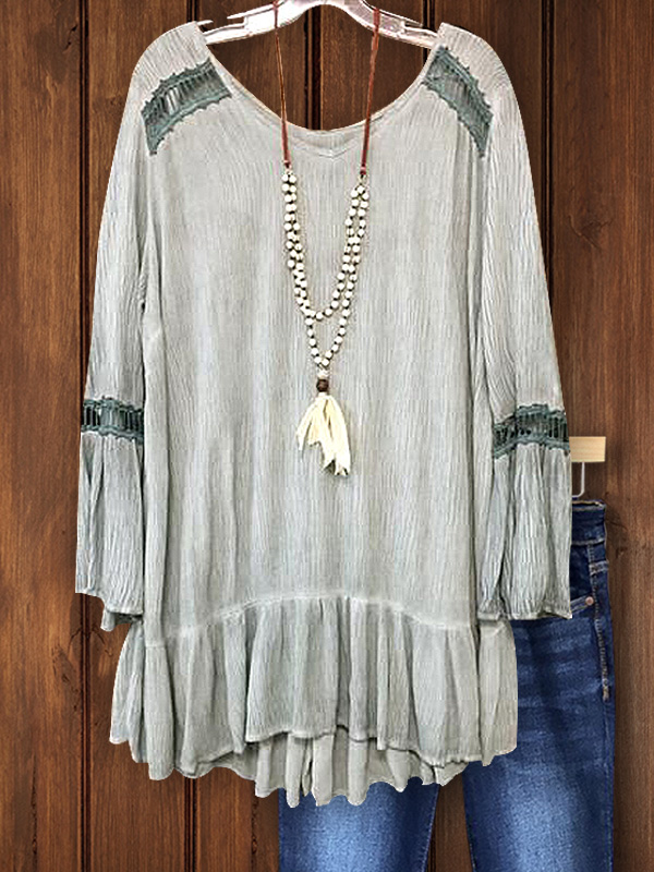Casual Ruffle Patchwork Top