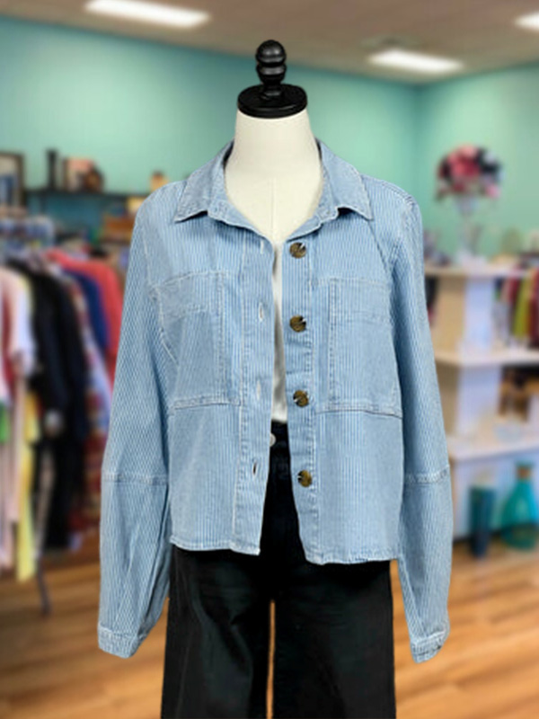 Light Blue Casual Striped Print Shirt