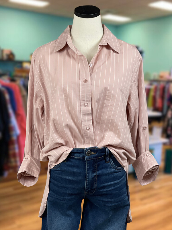 Casual Pink Striped Print Shirt