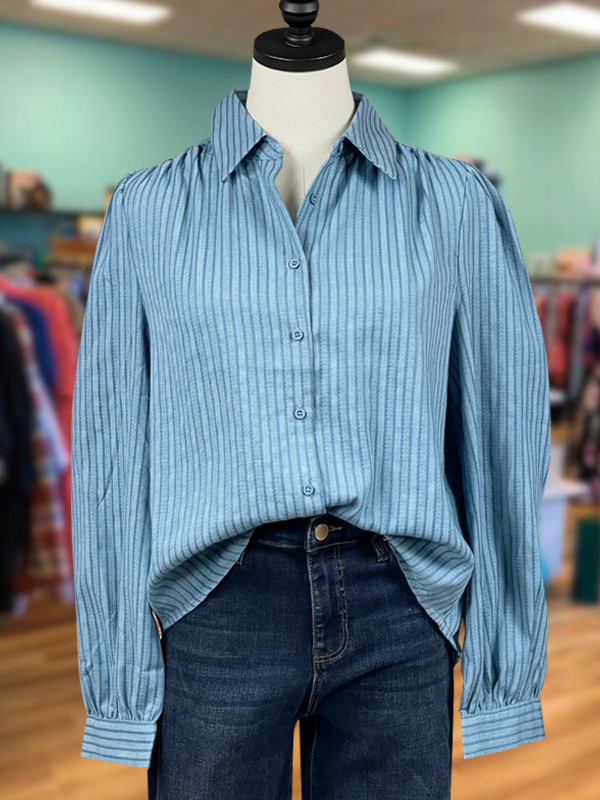 Casual Vintage Striped Blue Shirt