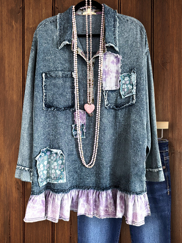 Casual Retro Star Applique Top