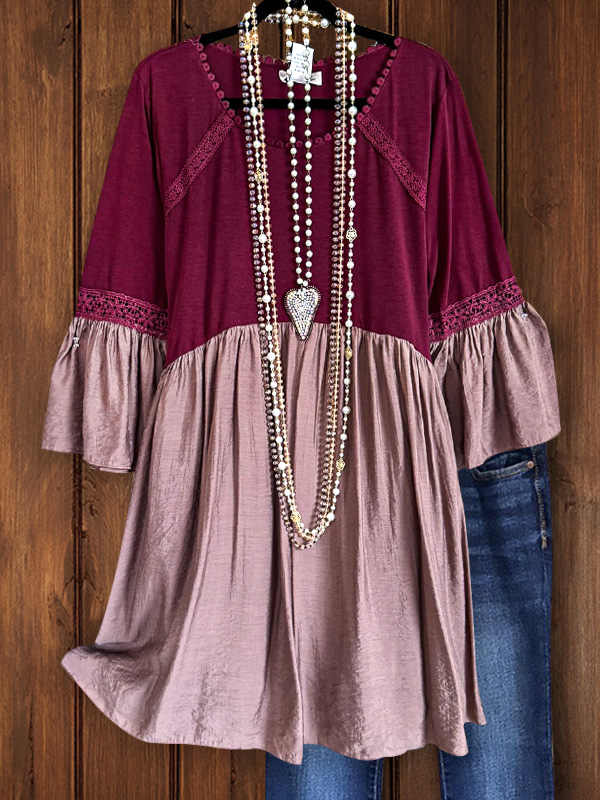 Casual Retro Lace Panel Top