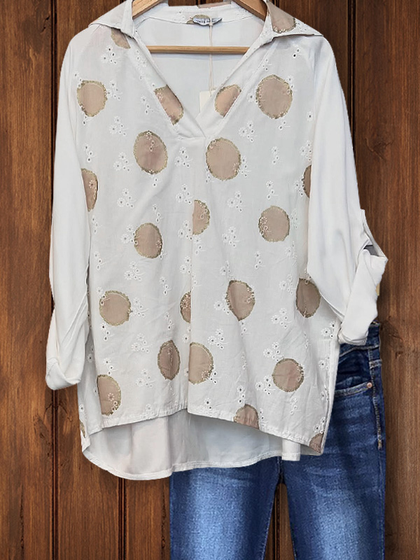 Casual Polka Dot Print V-Neck Top