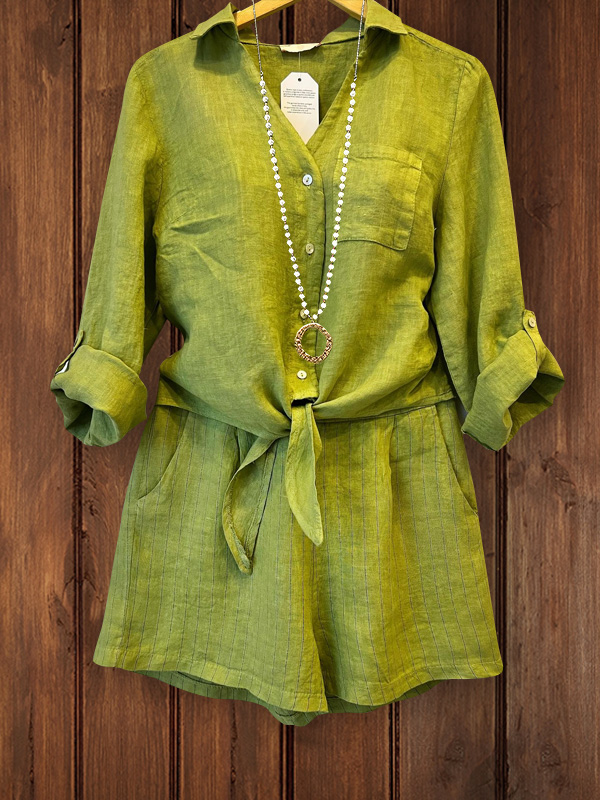 Casual Cotton And Linen Pocket Cloth Two-Piece Suit