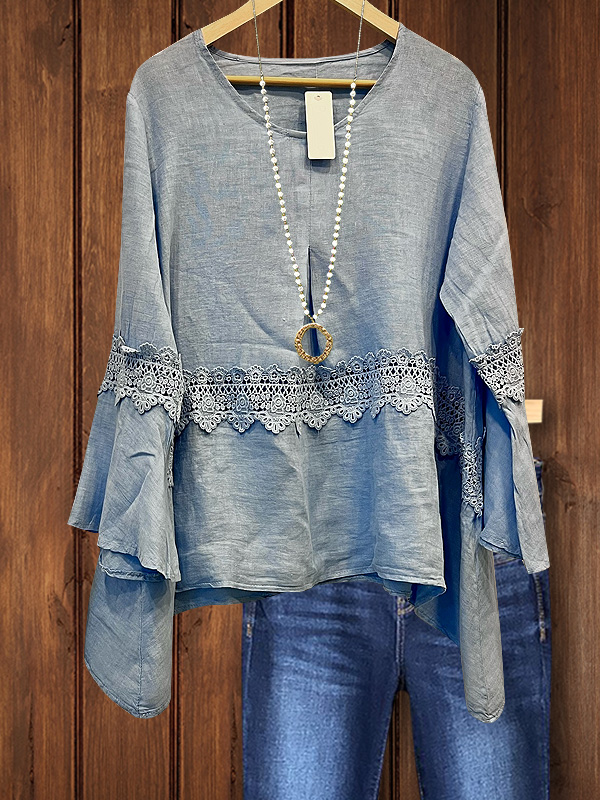 Casual Lace Ruffle Patchwork Top