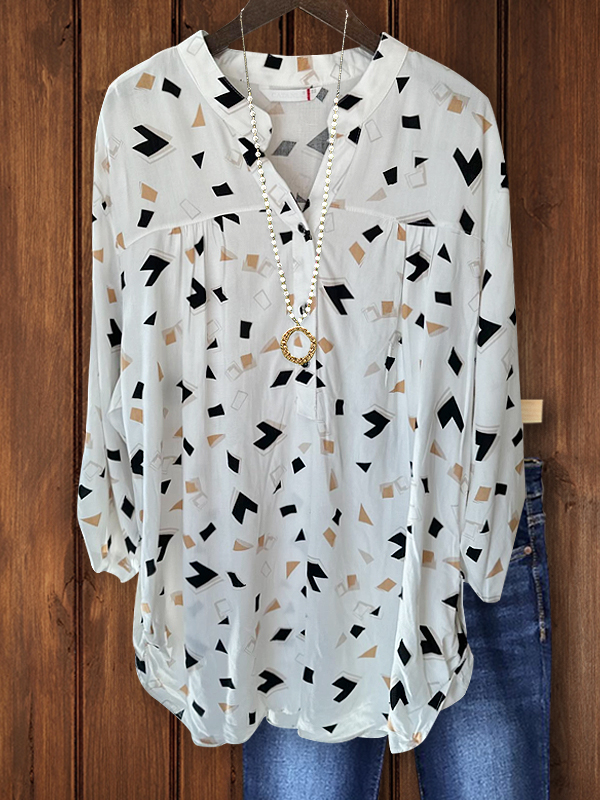 Abstract Heart Print V-Neck Top