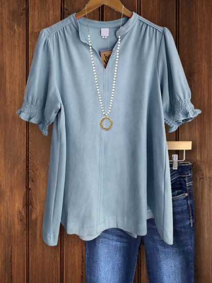 Casual Ruffle V-Neck Bubble Gum Shirt