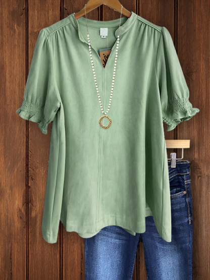 Casual Ruffle V-Neck Bubble Gum Shirt